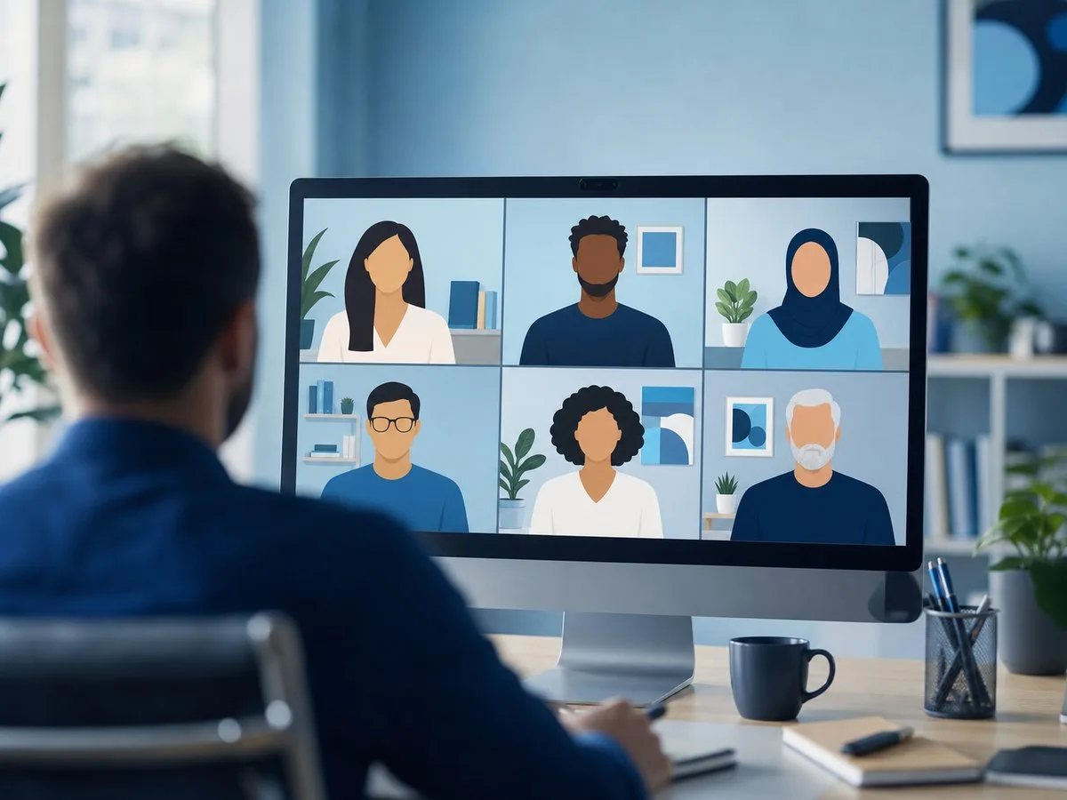 A distributed team on a video call