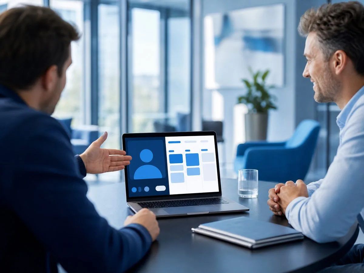Two recruiters reviewing a candidate profile together